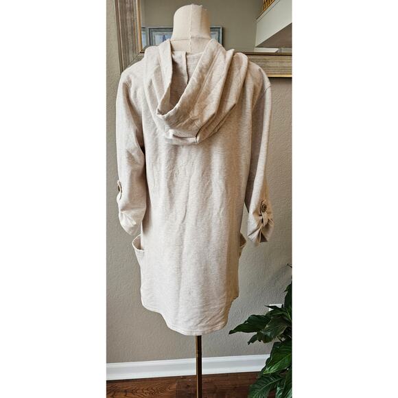 Susan‎ Graver Weekend Hooded Sweatshirt Cotton Tunic Women Size S Natural Cream - Picture 2 of 6